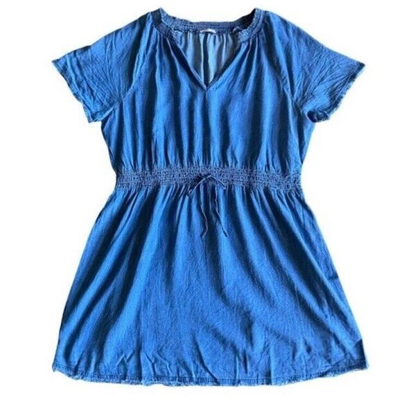 Dex Dresses & Skirts - Dex Dress Denim Size 2X Medium Wash Raw Hem Waist Tie V Neck NWT